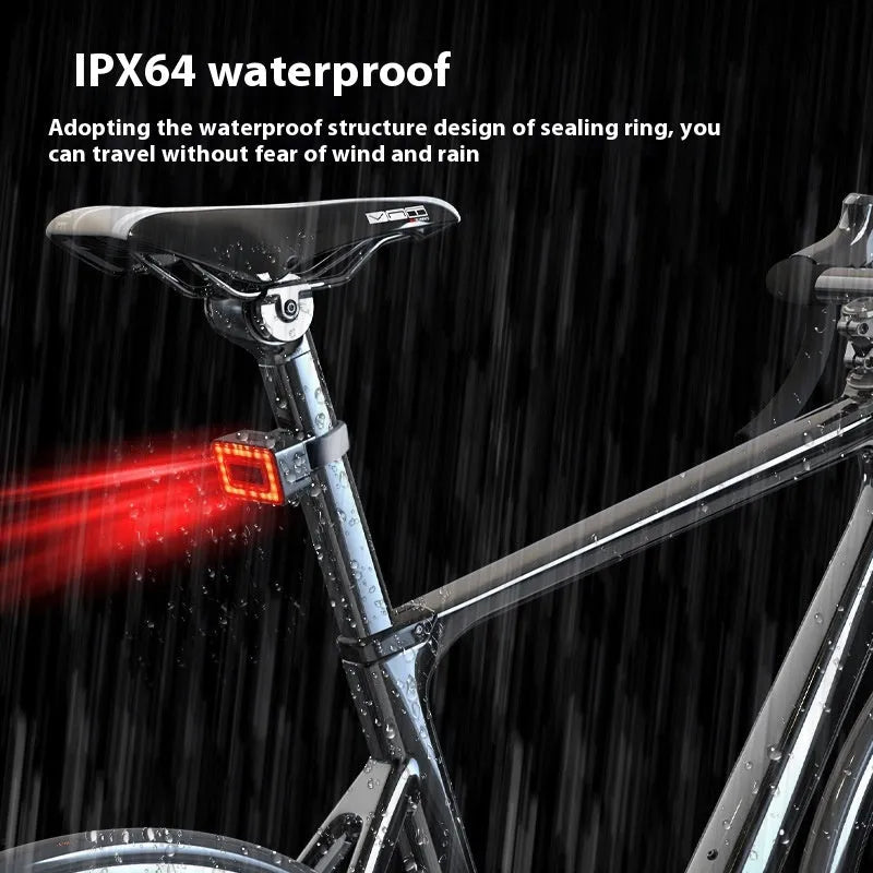 Smart radar detection bicycle tail light with double bracket mount showing Type-C charging port