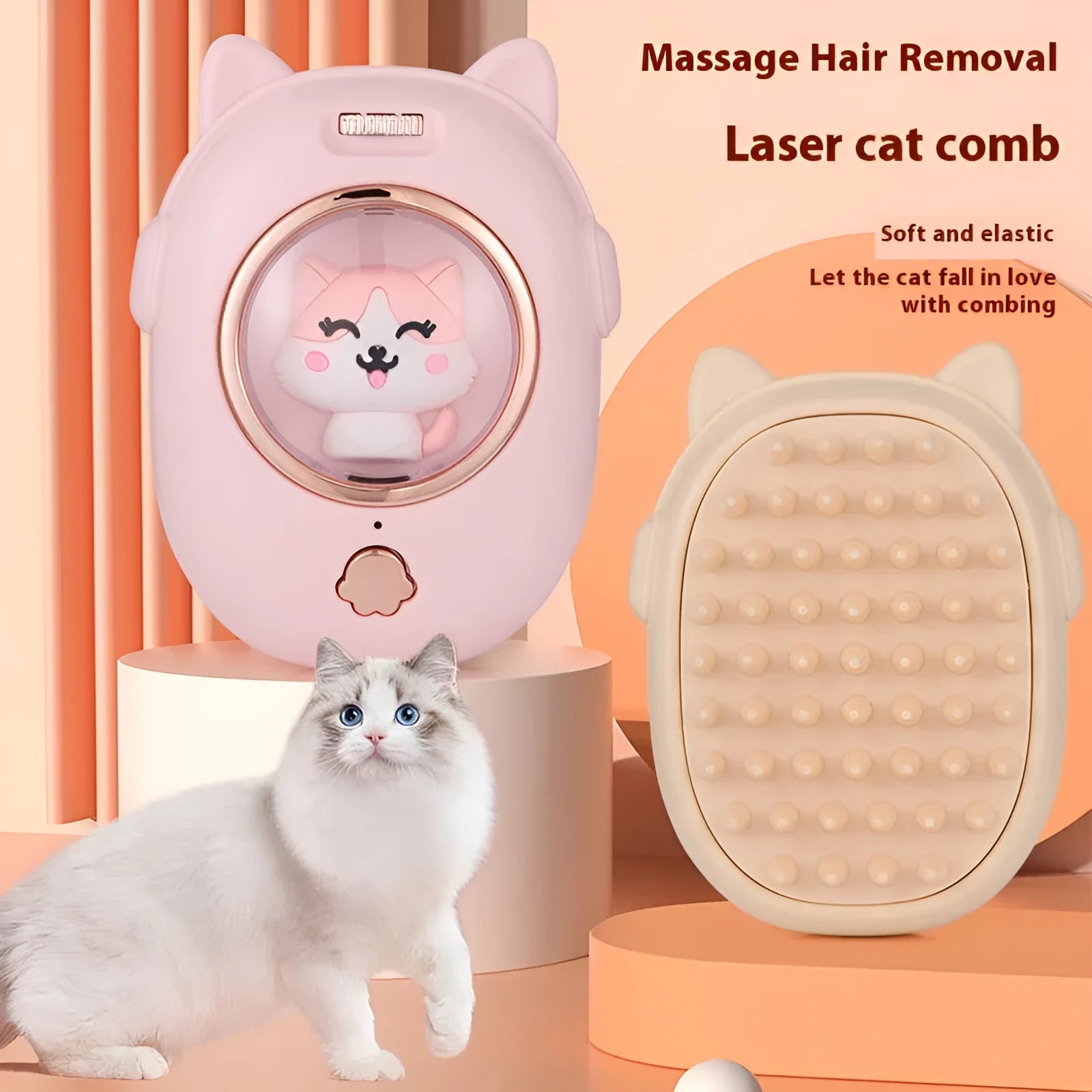 Pink and yellow pet comb laser toys for cats and dogs with ABS plastic construction and built-in laser pointer