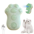 Self-cleaning cat steam brush with silicone bristles, spray nozzle, and release button in blue, green, or pink