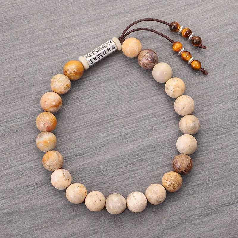 Handmade stone bead bracelet with wood colour finish in European American retro style