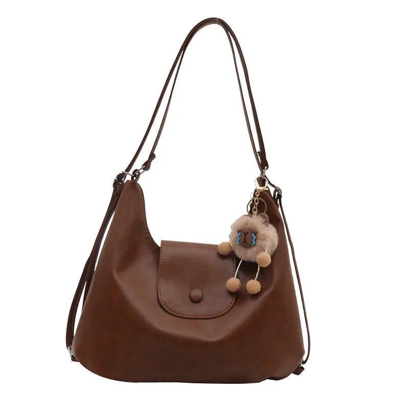 Women's textured PU leather single shoulder bag in horizontal square shape with large capacity