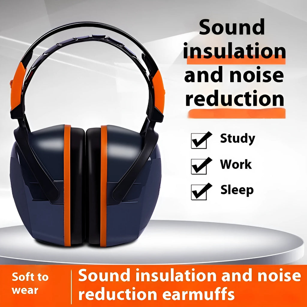 Head mounted noise reduction earmuffs made of ABS plastic in orange gray colour