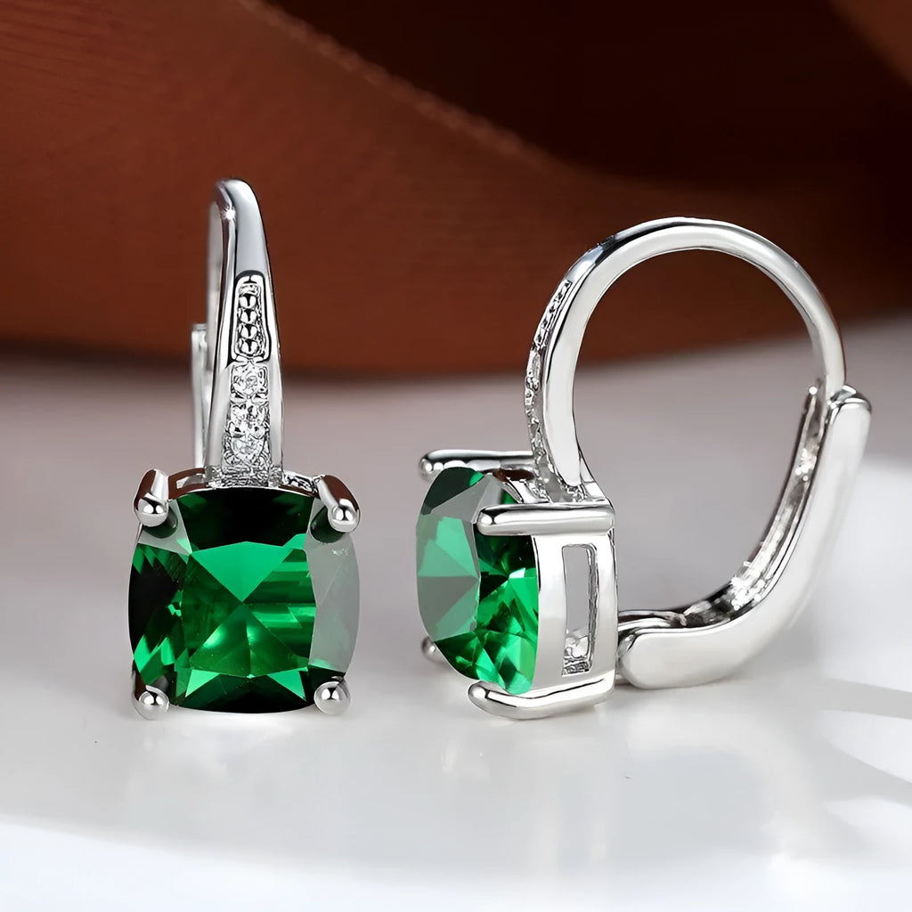 Geometric square zircon ear hooks with Korean fashion style and electroplated copper finish
