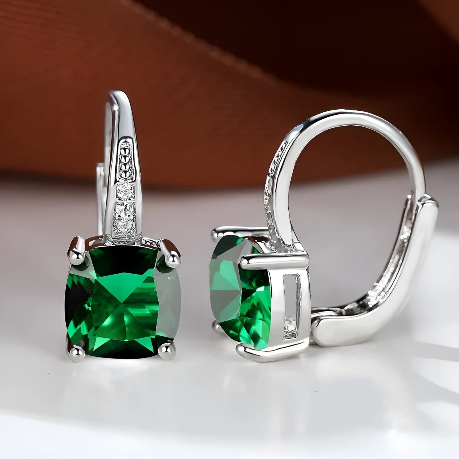 Geometric square zircon ear hooks with Korean fashion style and electroplated copper finish