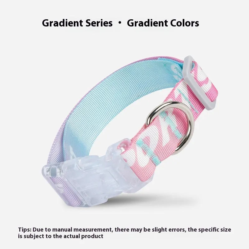 Adjustable nylon dog collar with cartoon gradient pattern in Panda Green and multi-colour options.