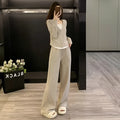 Women's autumn casual sportswear suit with long-sleeve top and trousers in dark gray, oatmeal, or light gray