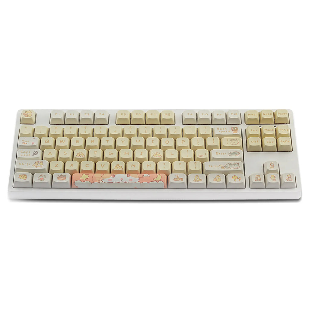 Custard yellow and soft grey XDA profile plastic keycap sets for mechanical keyboards.