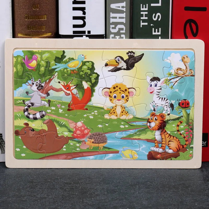 80 piece wooden animal jigsaw puzzle in iron box with non-toxic paint for children aged 3+