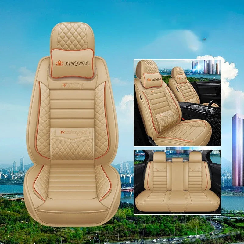 Red leather car seat cushion with high elastic sponge filler on a car seat.