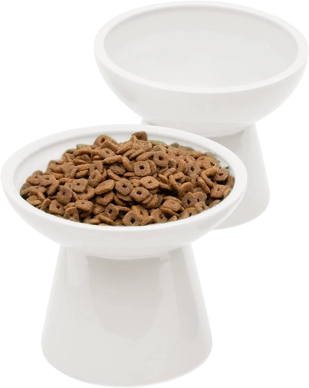 Ceramic elevated cat bowl with 16cm wide shallow design for whisker fatigue prevention