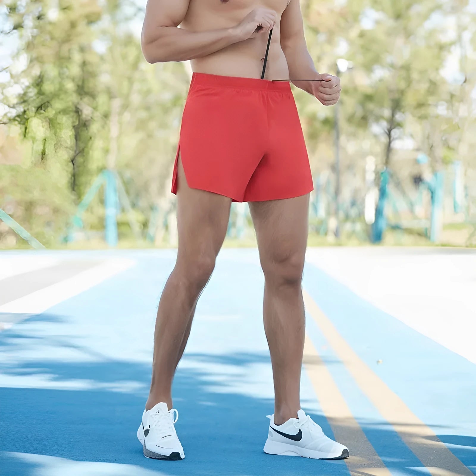 Men's high waist off-road running shorts in chemical fibre blend fabric