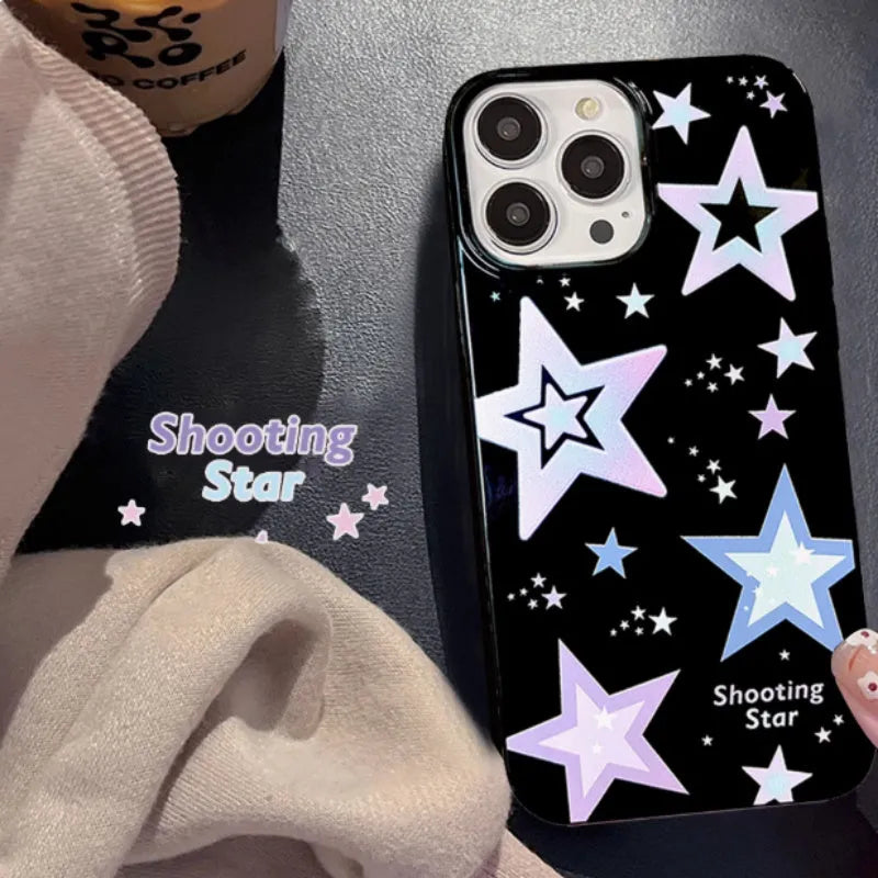 Creative Niche black TPU phone case with purple star design for iPhone models
