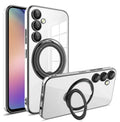 Electroplating transparent TPU phone case with magnetic suction and bracket for Samsung, black colour