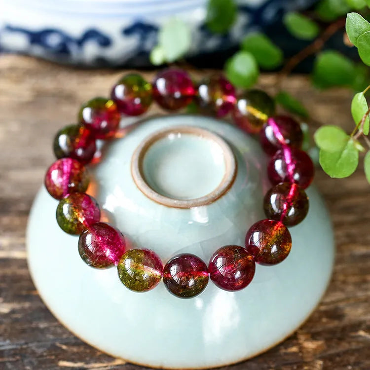 Handmade women's bracelet with watermelon crystal beads in pastoral casual style