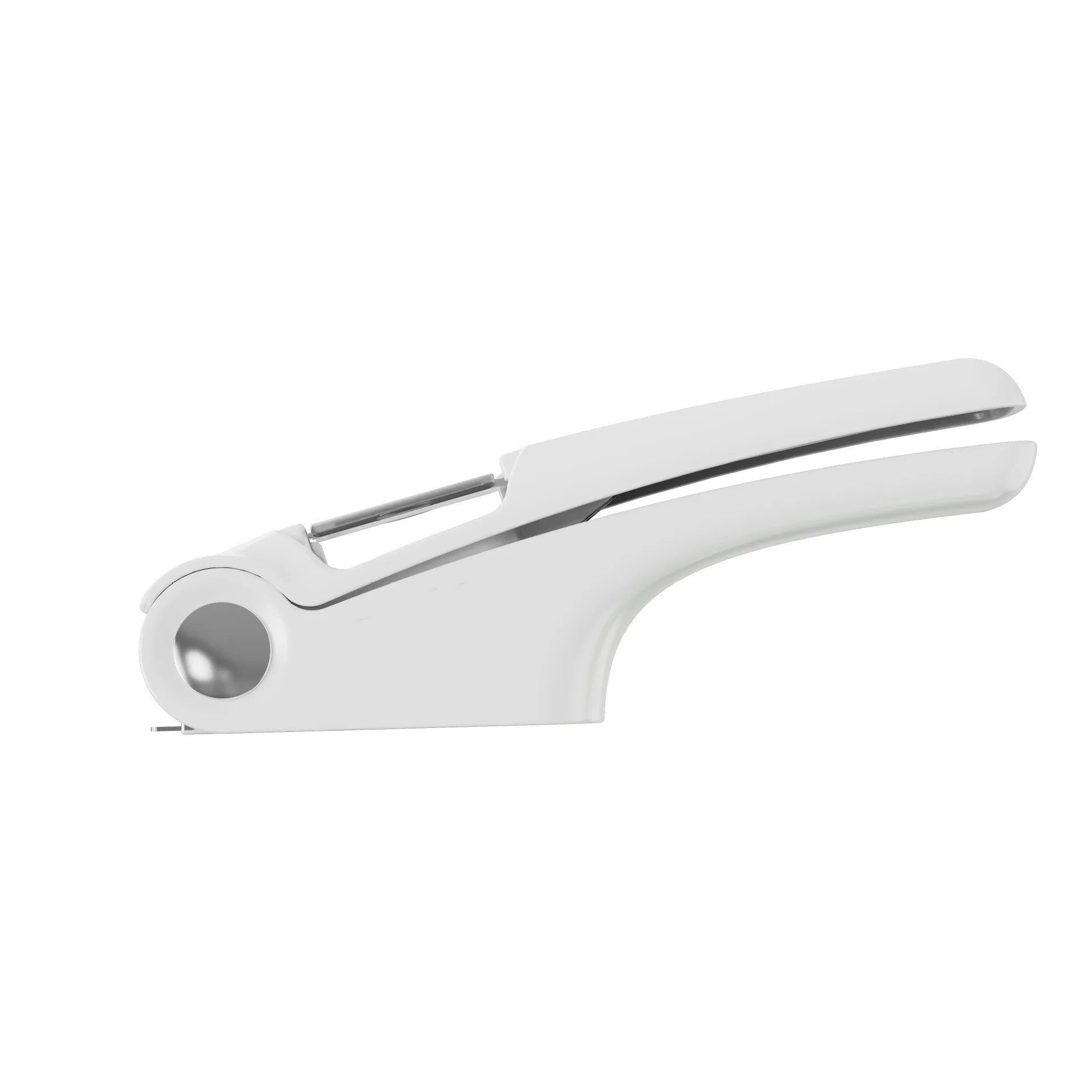 Manual garlic press kitchen gadget with ABS and stainless steel construction in white green orange colours