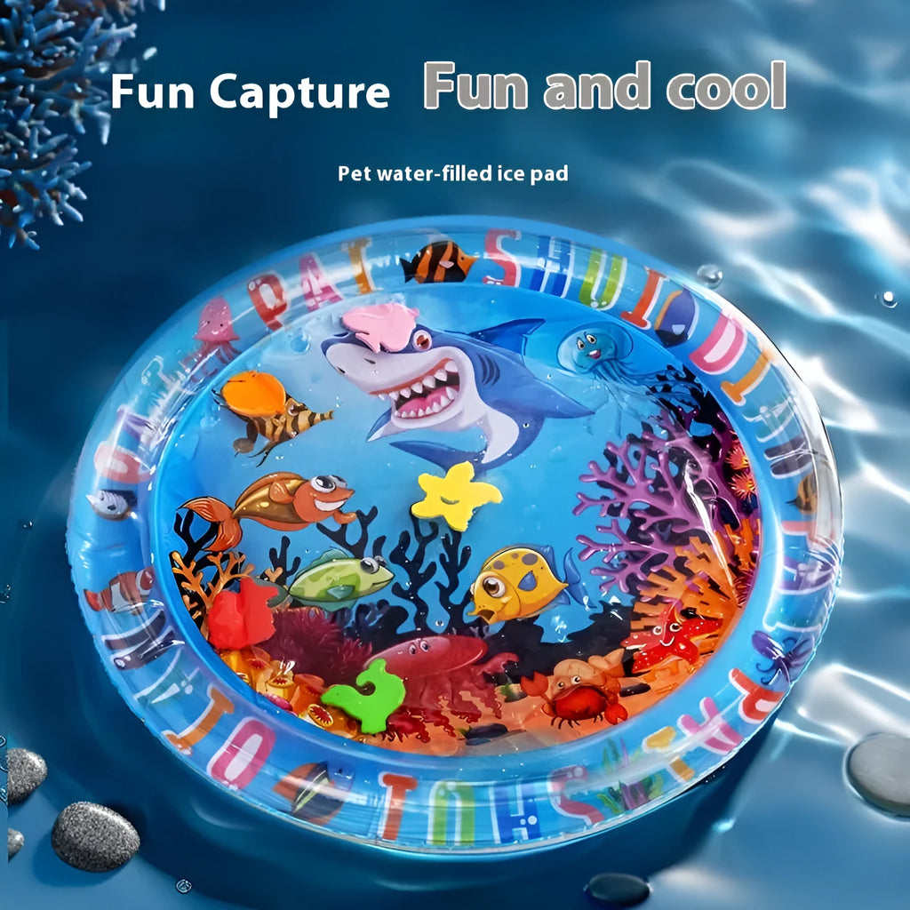 PVC inflatable pet cooling water mattress with underwater world design for dogs and cats