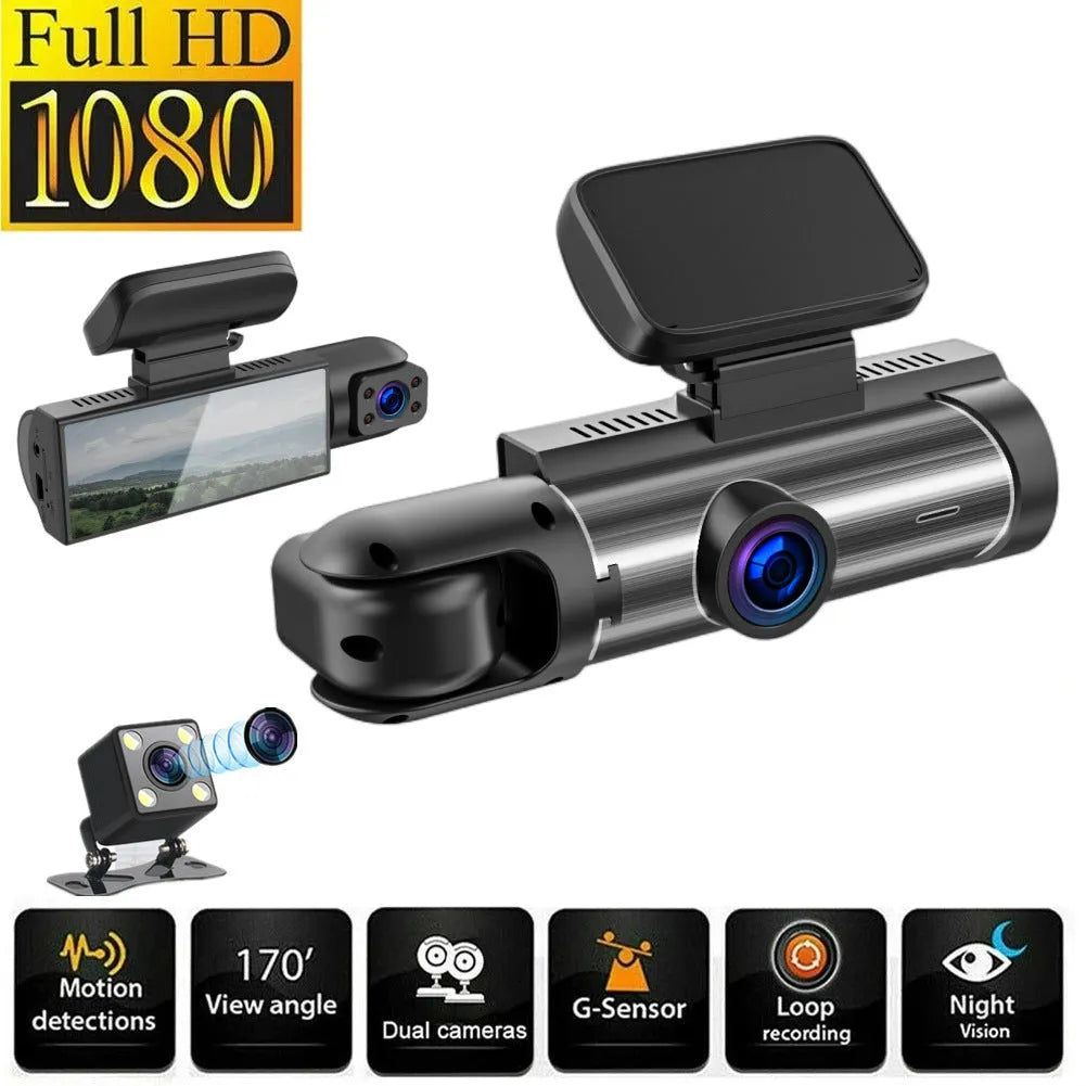 Dual-lens HD 3.5-inch driving recorder with 150-degree wide angle and night vision for car safety
