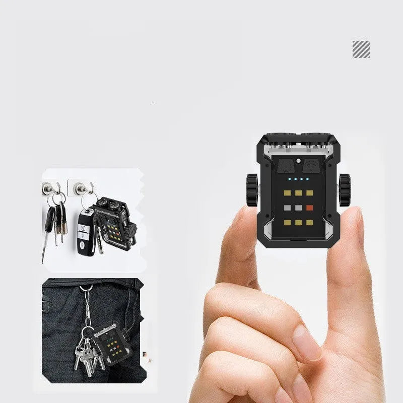 Black aluminium alloy multifunctional mini keychain light with Type-C fast charging and 600mAh battery