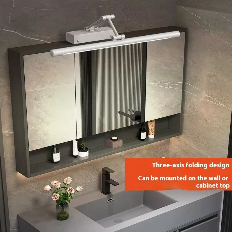 Modern bathroom LED mirror front lamp in sand black finish with adjustable lighting mounted above mirror