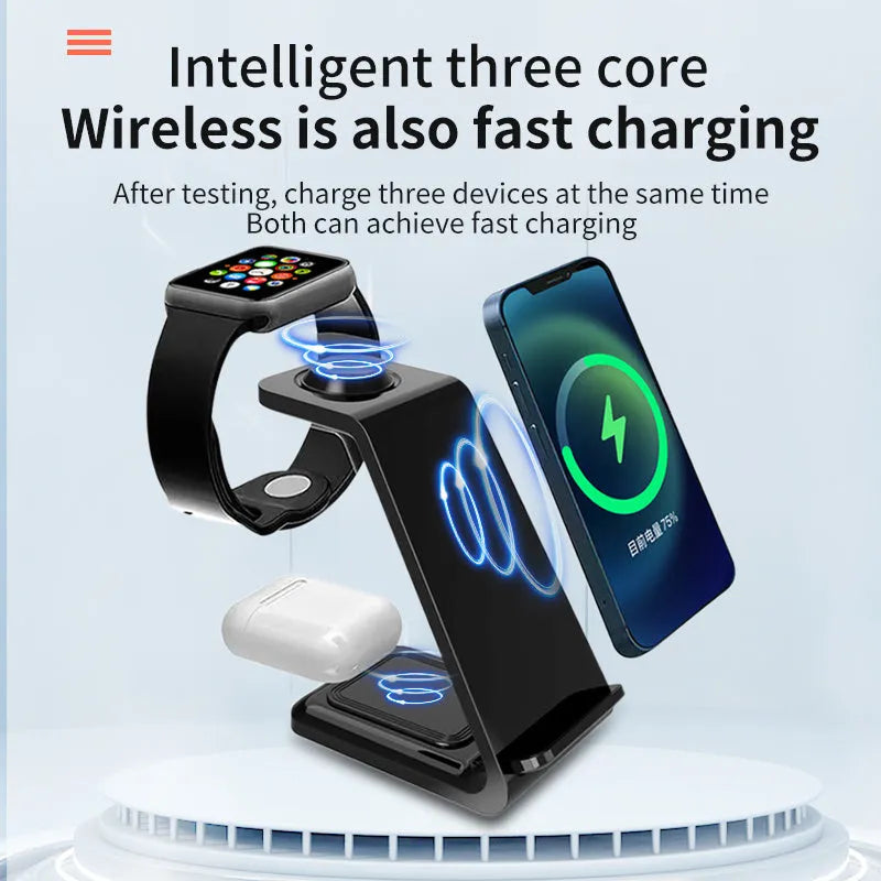 White adjustable wireless charging phone stand showing phone in portrait orientation on charger