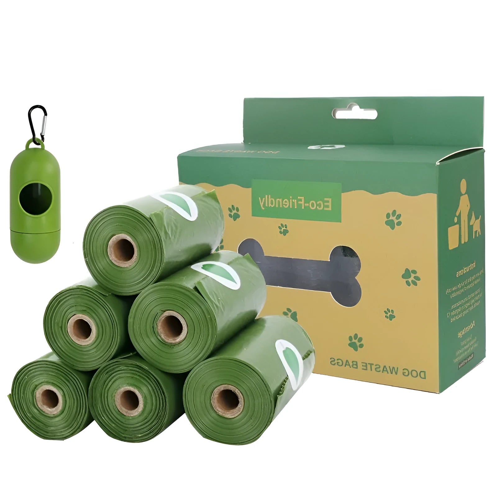 Boxed pet waste bag set with lavender scent, biodegradable, extra thick, and dispenser with metal carabiner