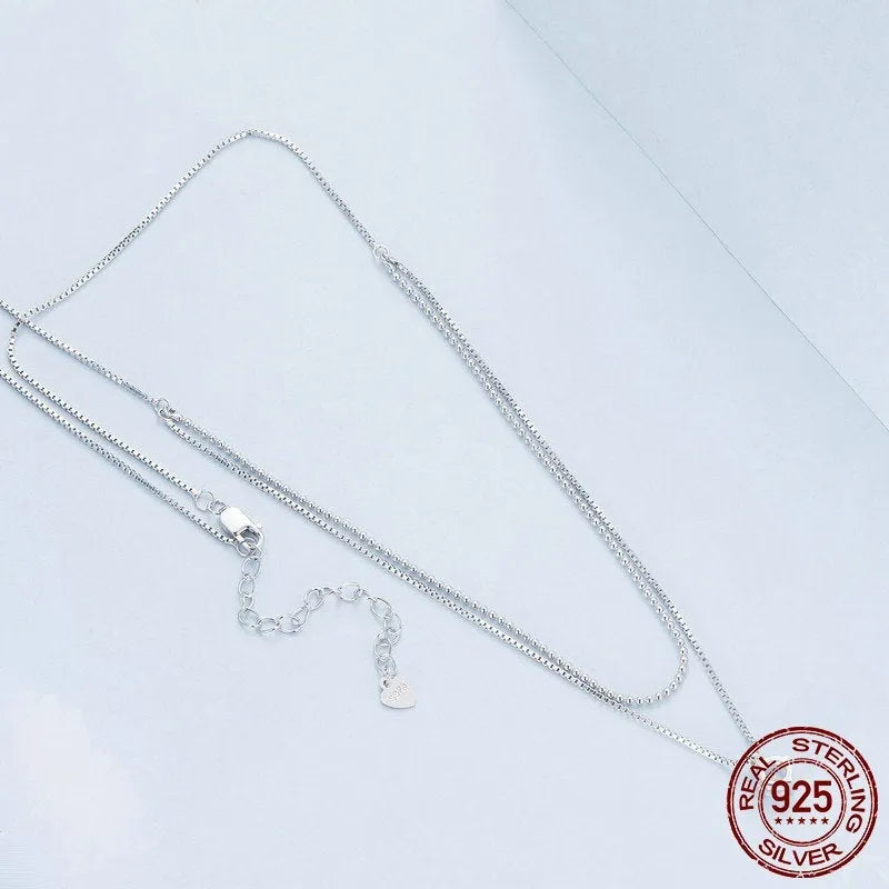Women's silver double-layer necklace with S925 sterling silver pendant and pearl chain style