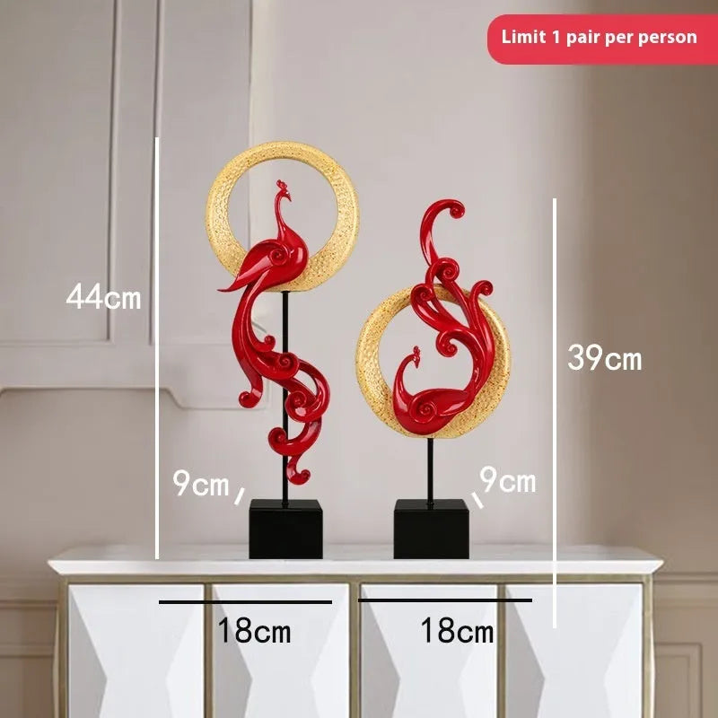 Large resin phoenix ornament in European style available in rose gold, red and silver colours