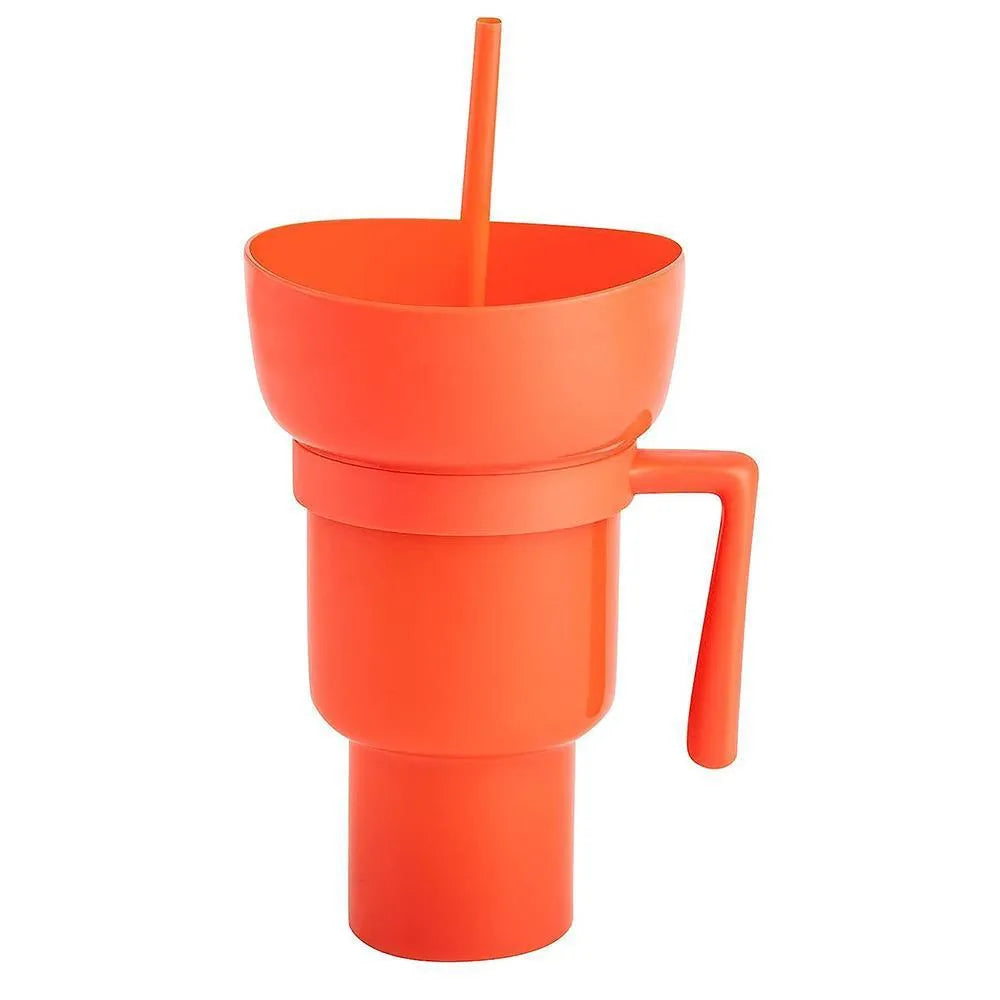 Silicone straw cup with handle, 901-1000ml, in blue solid colour, approx. 14.5cm wide and 26.7cm tall.