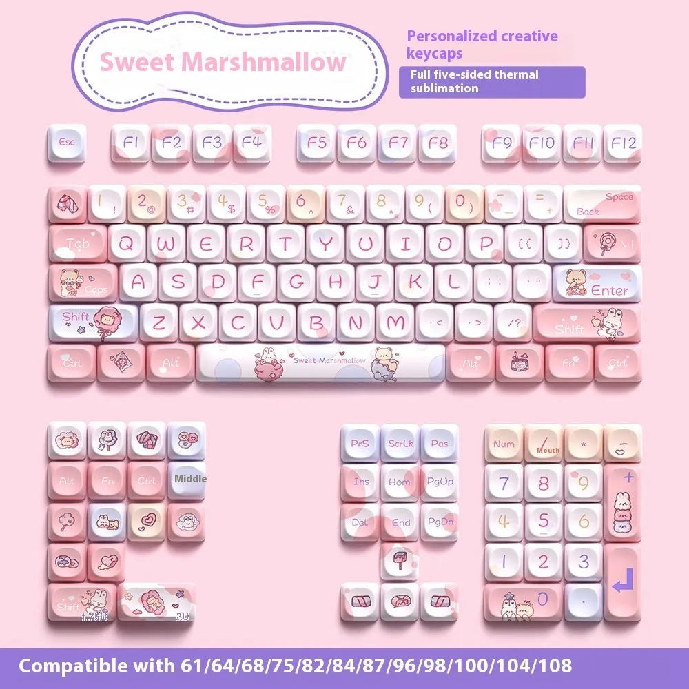 Sweet Cotton Candy pink and white mechanical keyboard key cap set for keyboard customisation