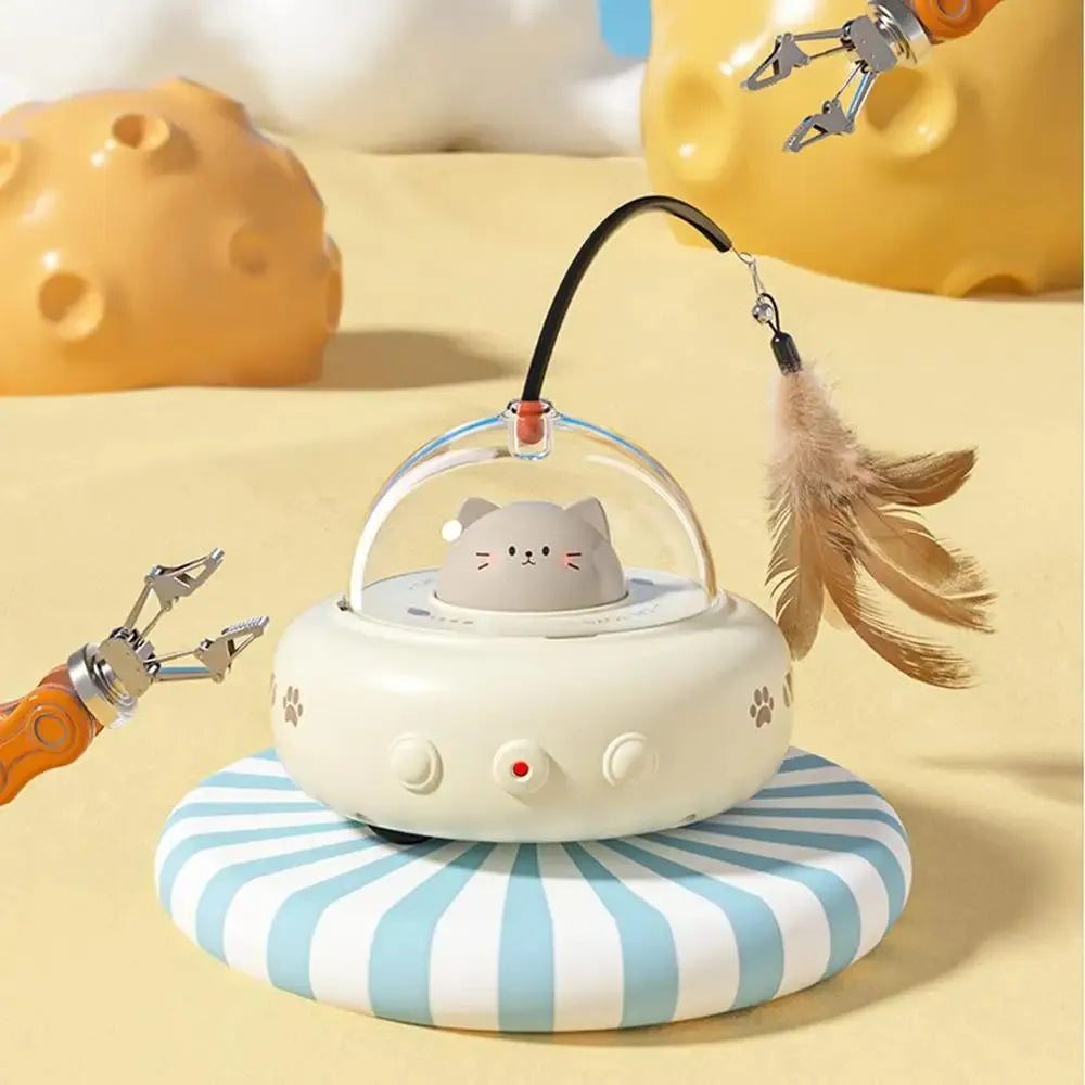 Electric interactive cat toy with feathers, 360 red light, rechargeable USB, 11.5x11x28cm, Pink or White