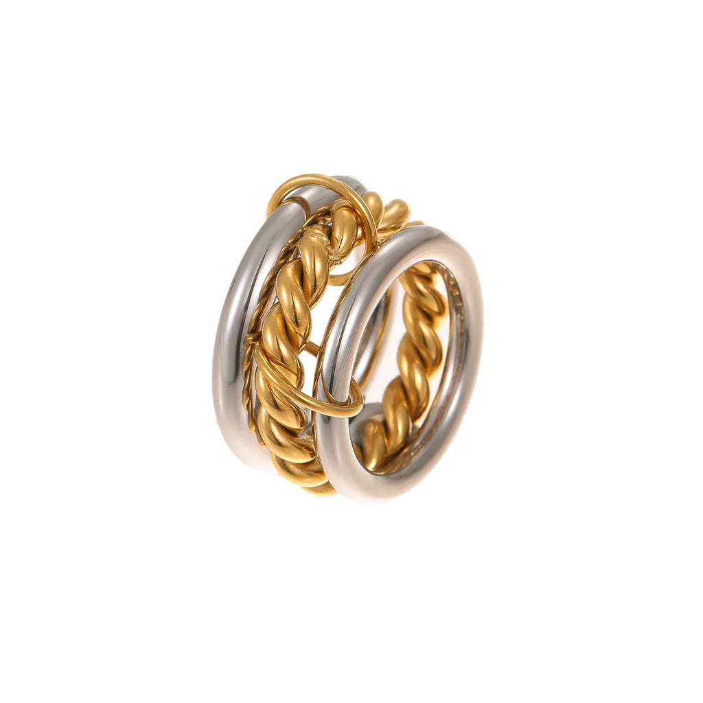 Gold plated stainless steel stacked ring set for women in three colour options