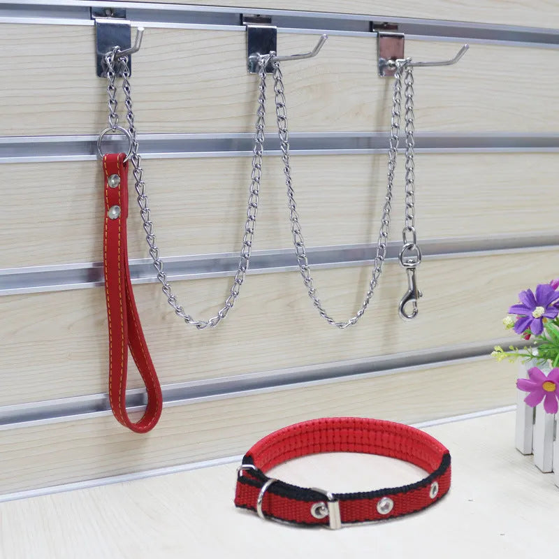 Dog traction chain with iron chain and PU handle in black, 1.2m length