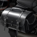 Dark punk style PU leather motorcycle side bag with lockable zippers.