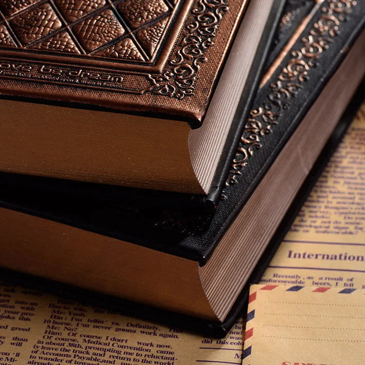 Embossed faux leather notebook in bronze colour with super thick pages