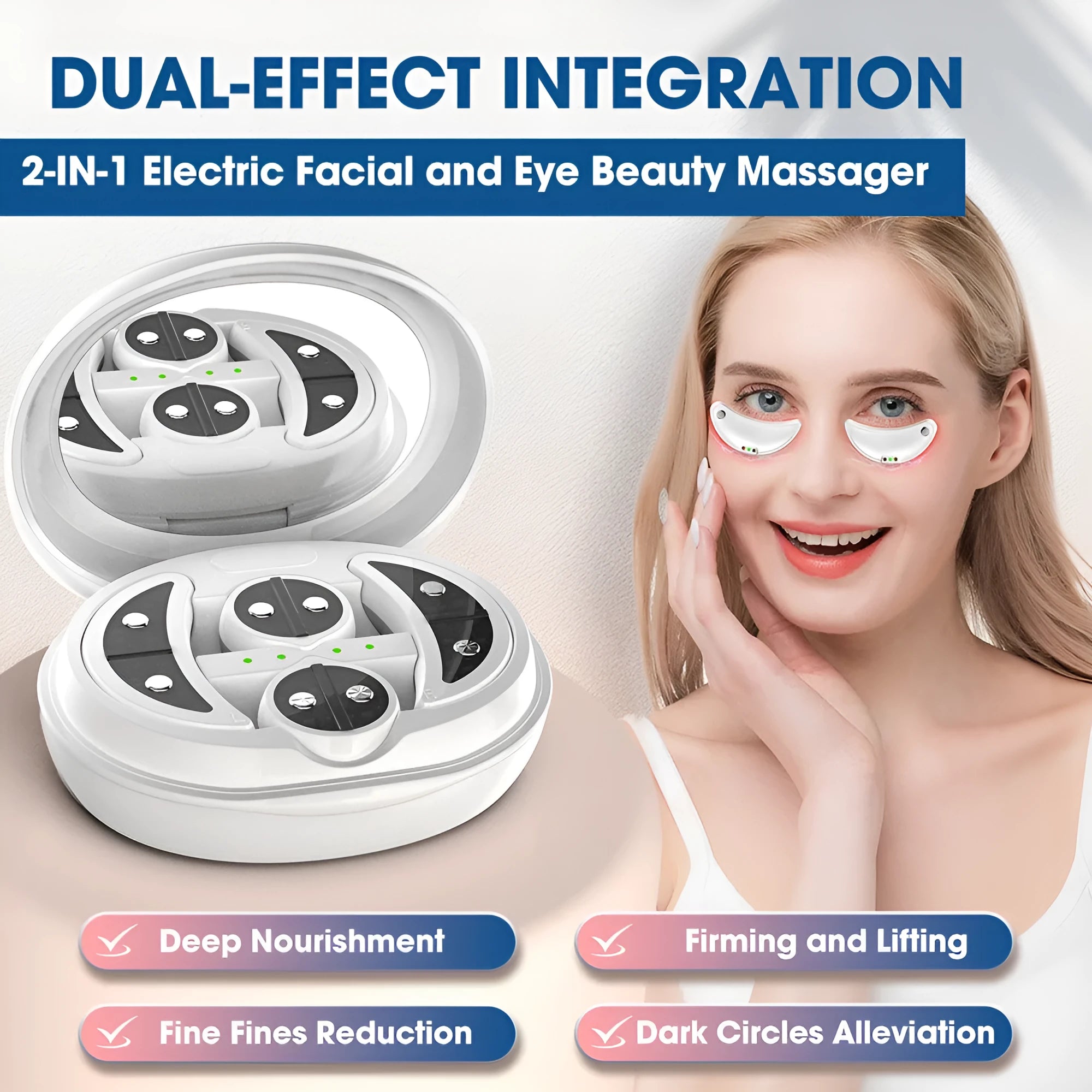 White wireless red light eye and face massager device with EMS function for dark circles