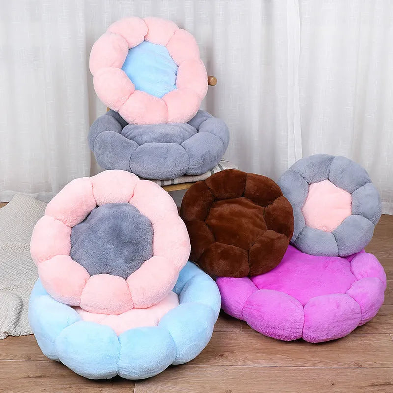 Round plus velvet pet nest in grey, 40cm outer diameter, 14cm height, soft anti-drop edge for cats
