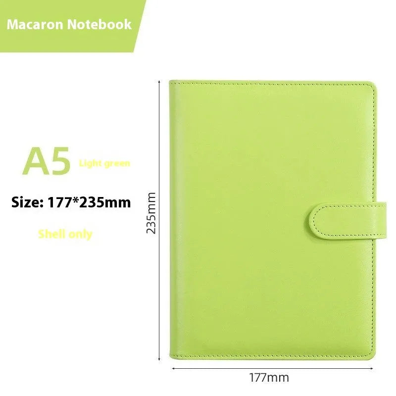 A5 PU leather zippered notebook shell in a solid colour, shown closed, for loose-leaf paper organisation.