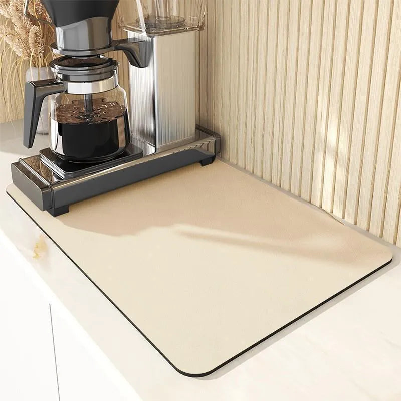 Square 60x90cm artificial leather water draining pad for kitchen countertop in black or plaid design