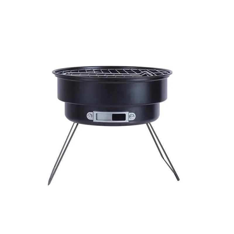 Small folding round ice stove grill set with mesh, legs, and packaging bag