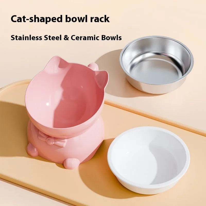 Stainless steel oblique cat bowl with anti-fall base in selected colours.