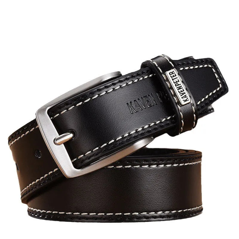 Men's genuine leather cowhide belt with alloy pin buckle, 2-4cm width, available in four colours and four lengths