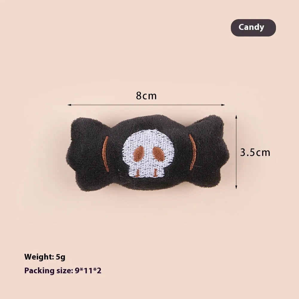 Small plush cat teaser wand toy with colourful candy or eyes design for interactive pet play.