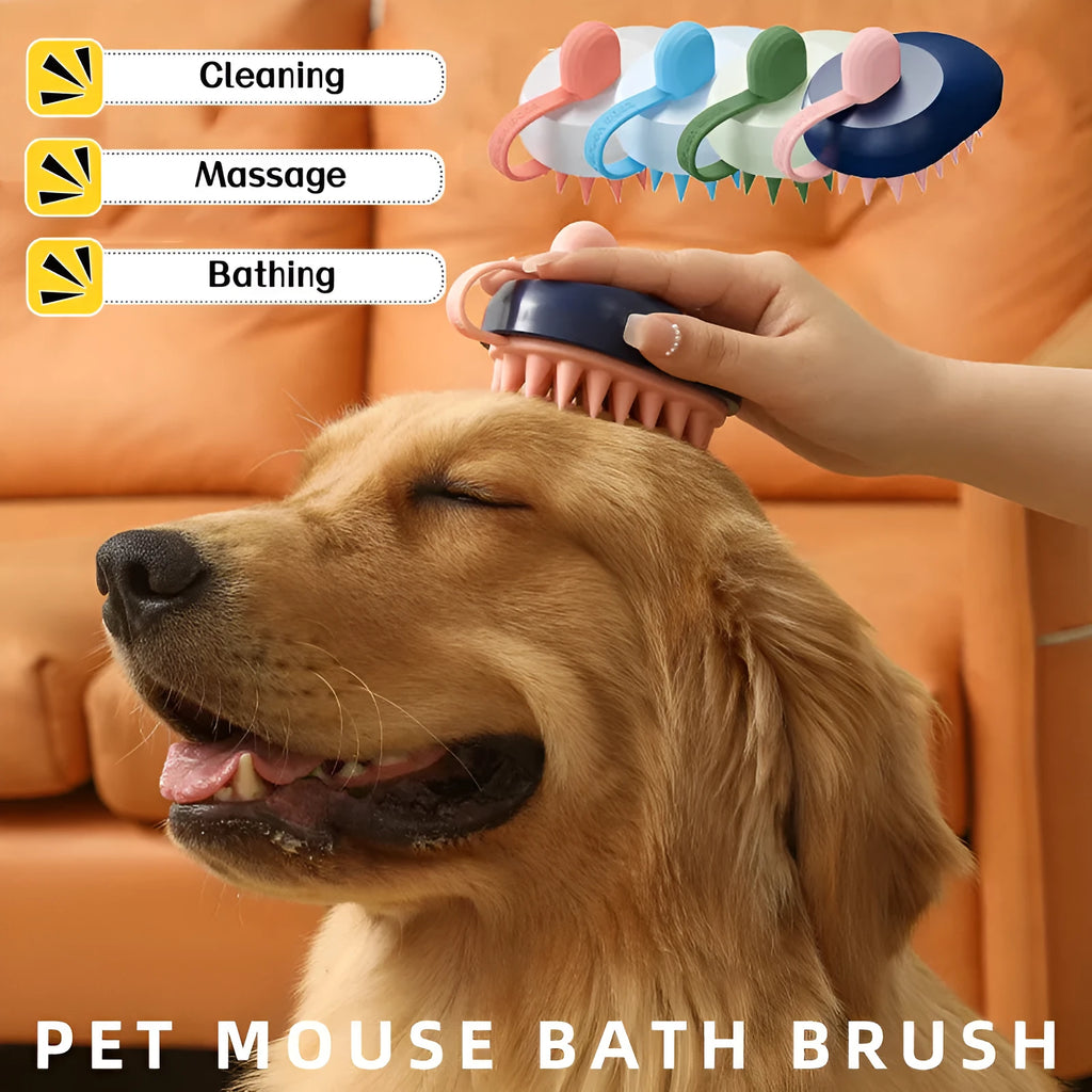 Handheld silicone pet hair remover massage brush for dogs in bath or shower grooming