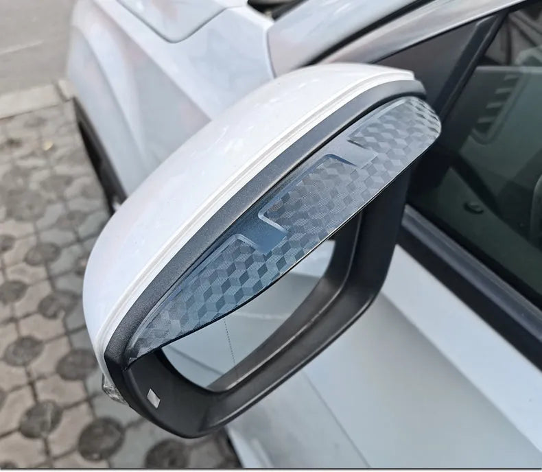 Mazda rear view mirror rain eyebrow in carbon fibre pattern or semi transparent style, one pair with adhesive tape