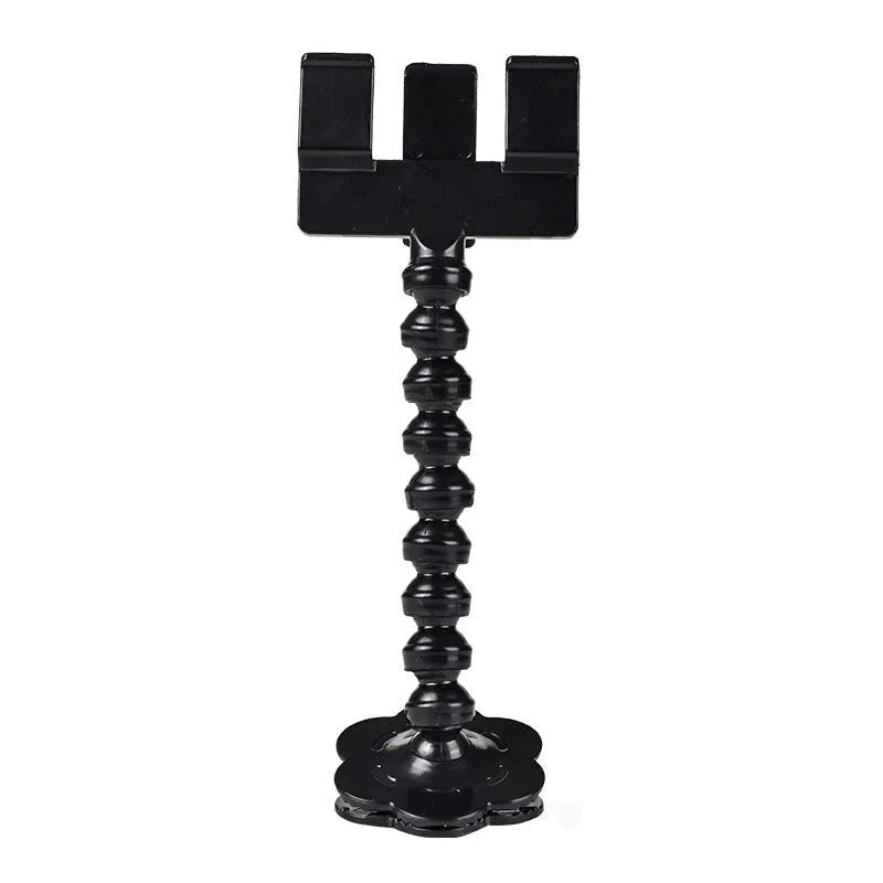 Black pet selfie stick with rotating snack clip attached to mobile phone for animal photography