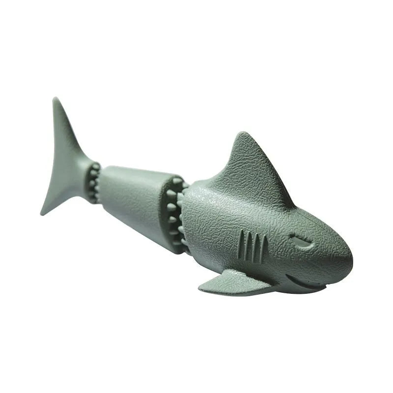 Deep sea shark rubber dog toy with raised fins in conch blue, green, starfish blue or green colours