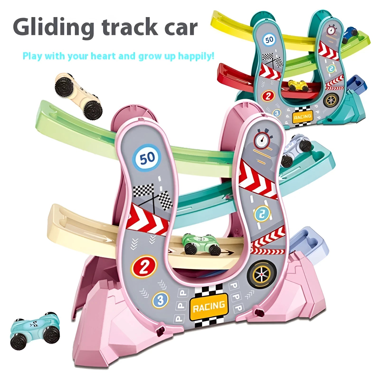 Gliding toy rail car in classic fast style, plastic construction, blue colour option