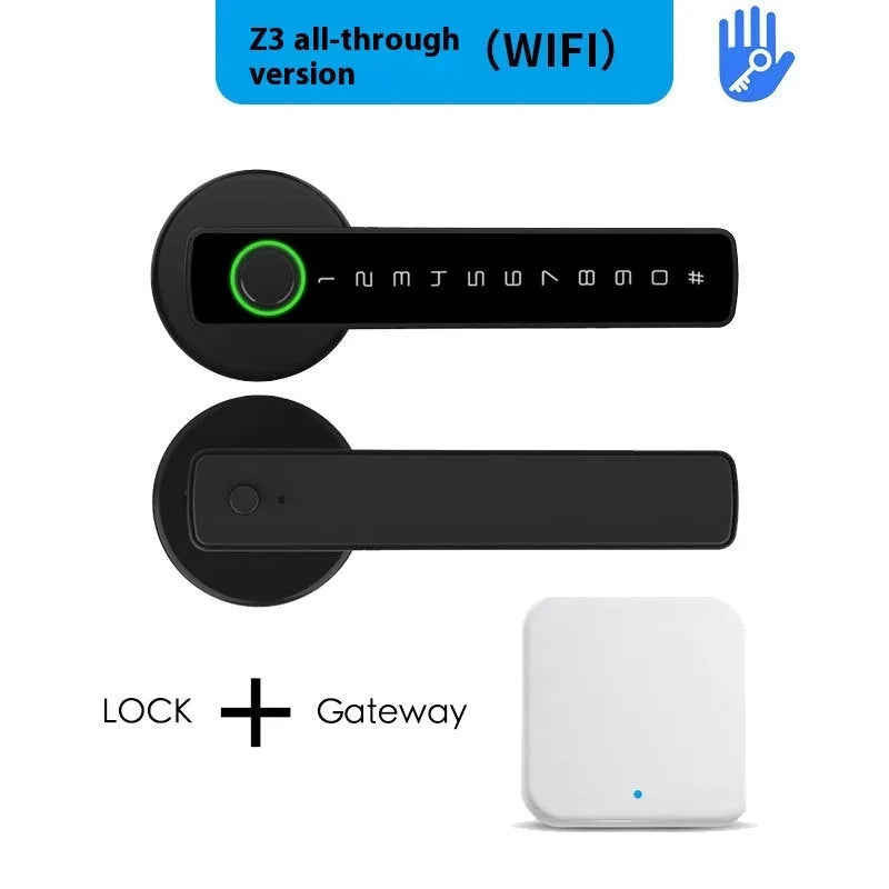 Black single handle smart door lock with spherical knob for wooden interior doors