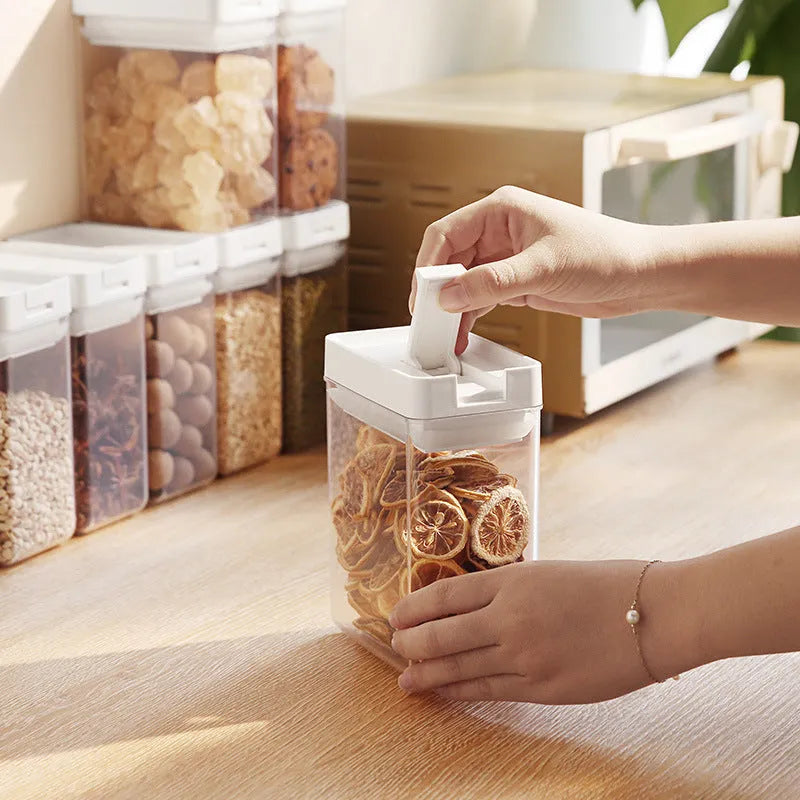 White transparent plastic storage box for grains with 400ml capacity.
