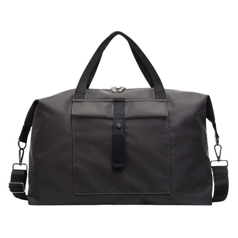 Grey one-shoulder travel bag with large 36-55 litre capacity and Oxford cloth construction